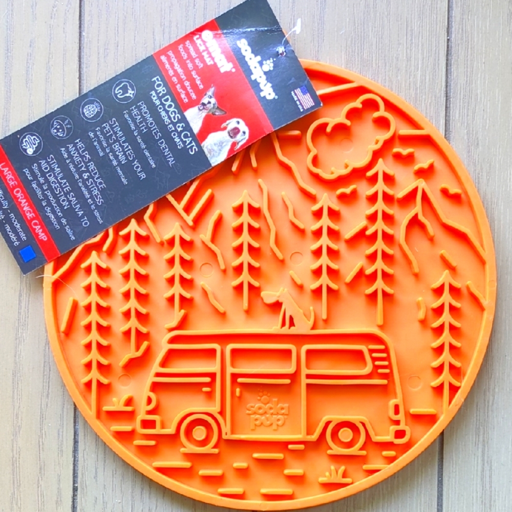 SodaPup Orange Camper Van Dog Cat Emat Lick Mat Size large